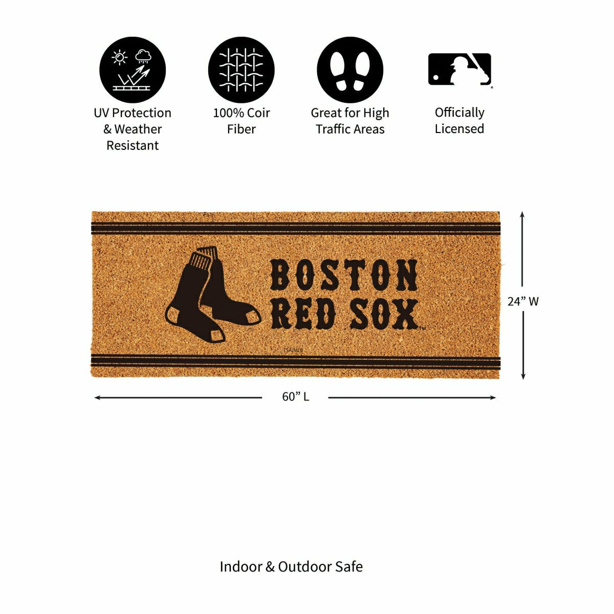 Team Sports America Recommended - Boston Red Sox Extra Large One Color Coir Mat, 60"x24"
