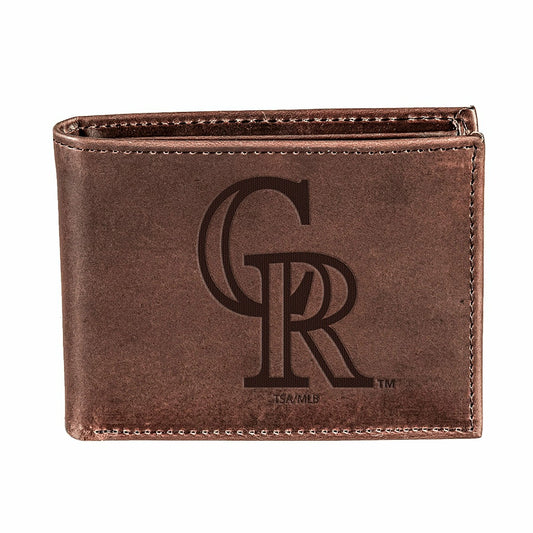 Team Sports America Recommended - Colorado Rockies Bi-Fold Wallet Brown 100% Genuine Leather