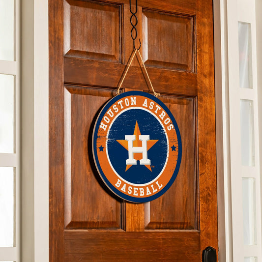 Team Sports America Essential - Houston Astros Round Door Décor with Hanging Rope, 18x18