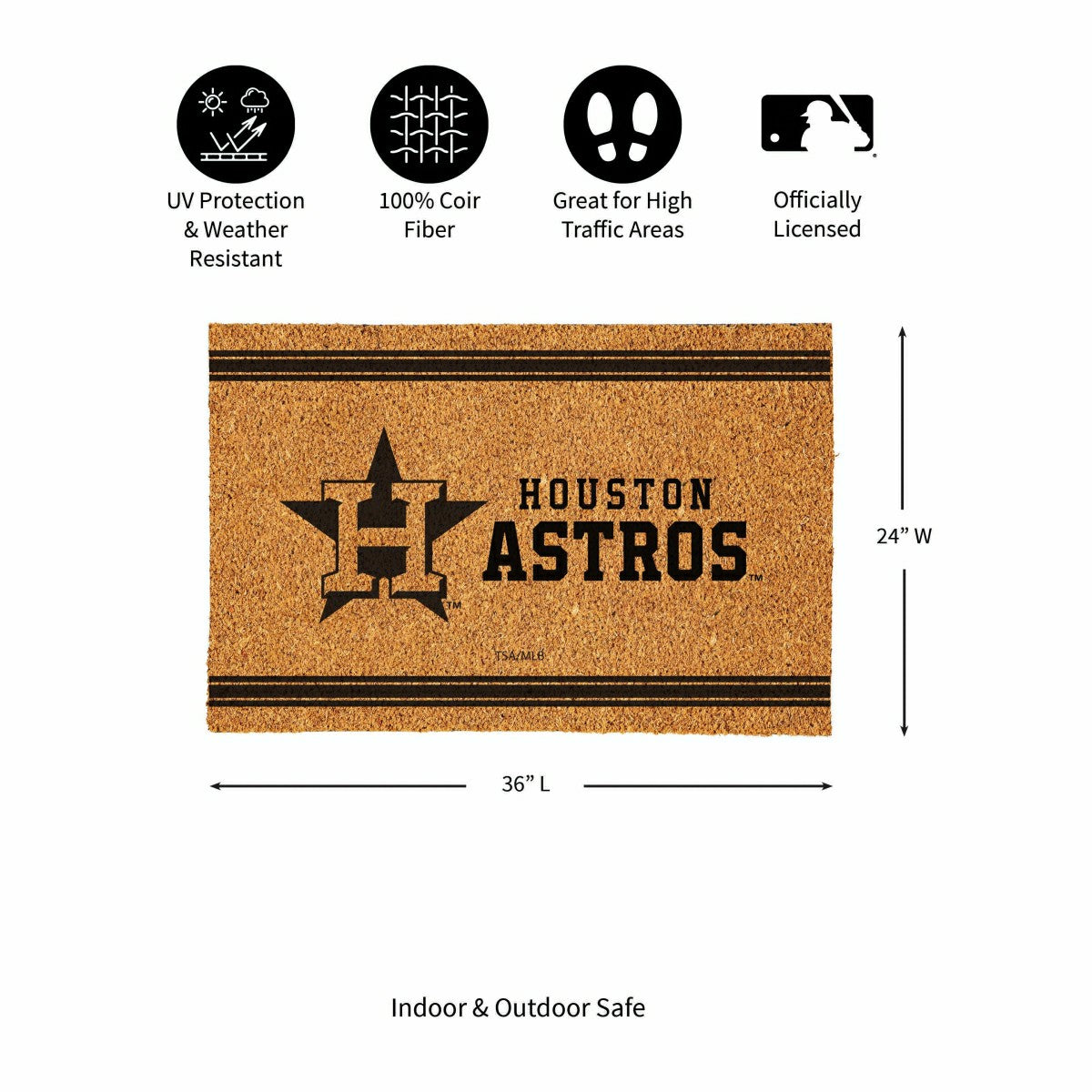 Team Sports America Exclusive - Houston Astros Large One Color Coir Mat, 36"x24"