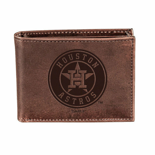 Team Sports America Best Seller - Houston Astros Bi-Fold Wallet Brown 100% Genuine Leather
