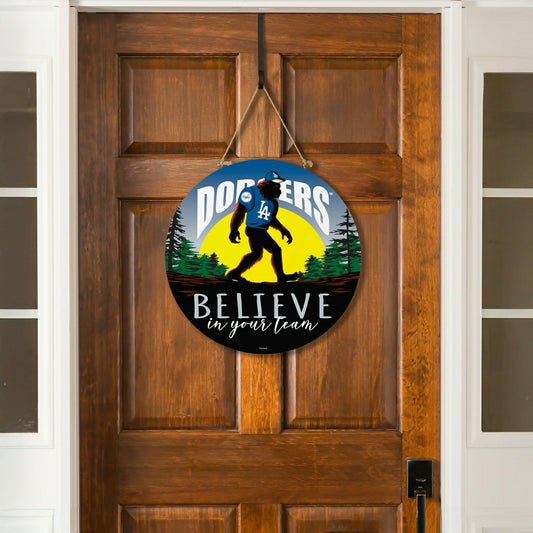 Team Sports America Trending - Los Angeles Dodgers Bigfoot Round Door Décor with Hanging Rope, 18x18