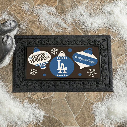 Team Sports America Value - Los Angeles Dodgers Holiday Flocked Coir Sassafras Switch Mat, 22"x10"