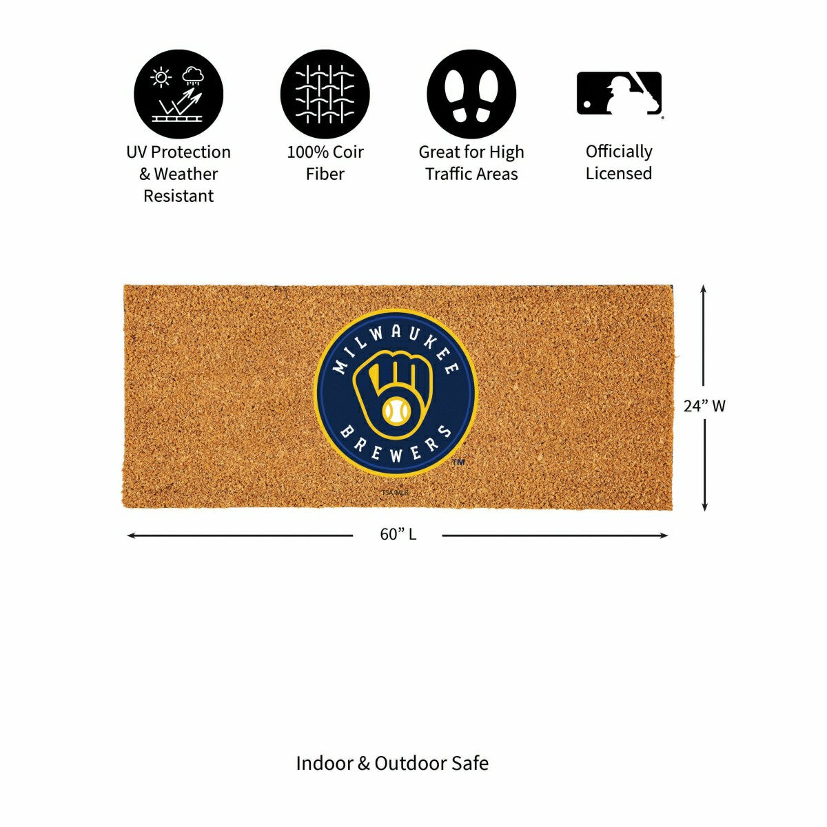 Team Sports America Essential - Milwaukee Brewers Extra Large Full Color Coir Mat, 60"x24"