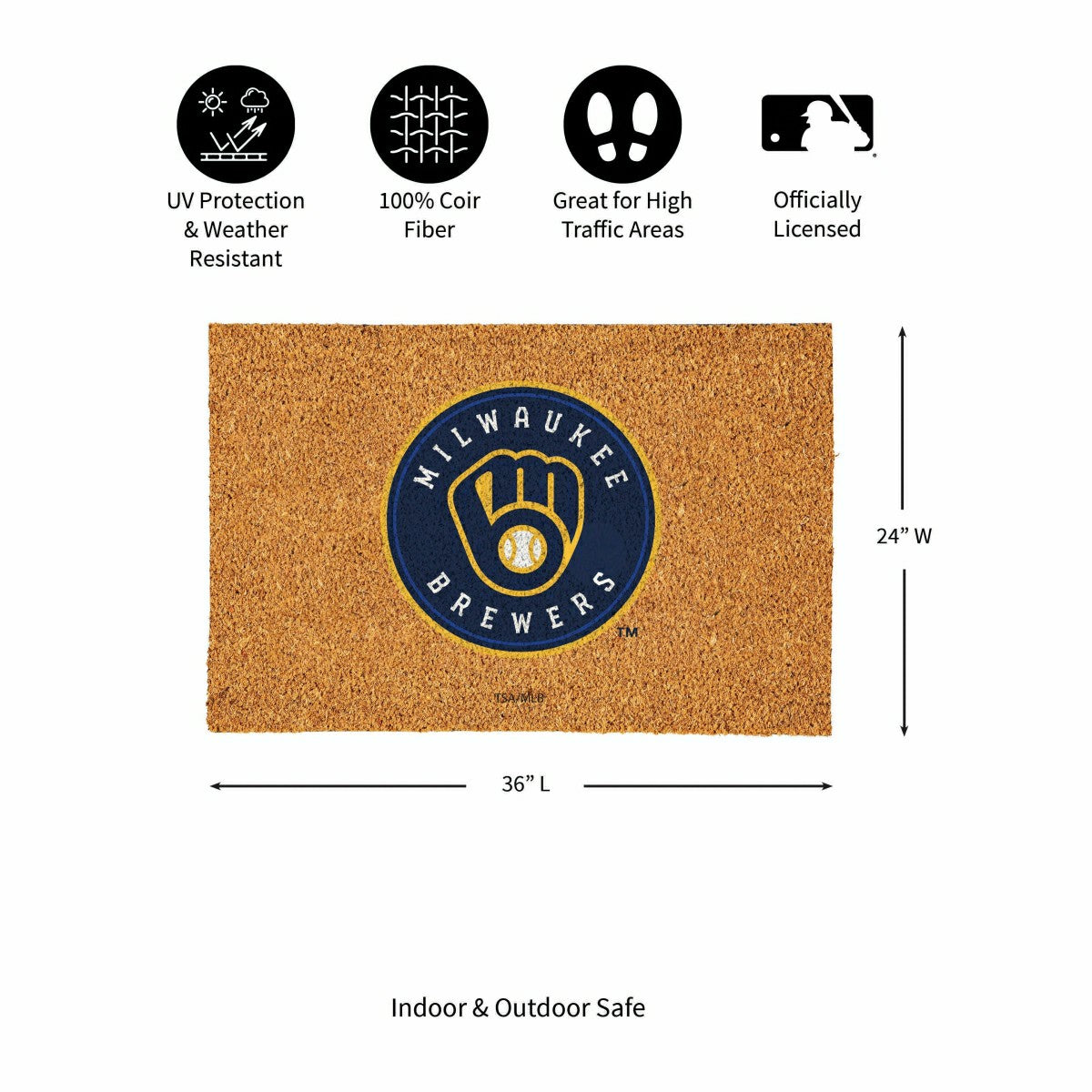 Team Sports America Trending - Milwaukee Brewers Large Full Color Coir Mat, 36"x24"