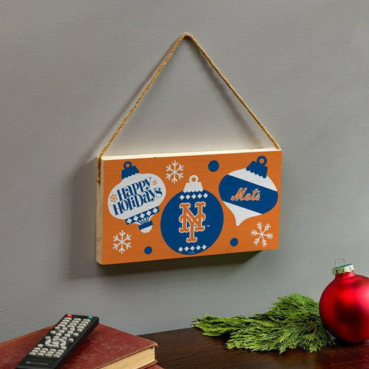 Team Sports America Essential - New York Mets Holiday Wood Wall Sign, 6x11