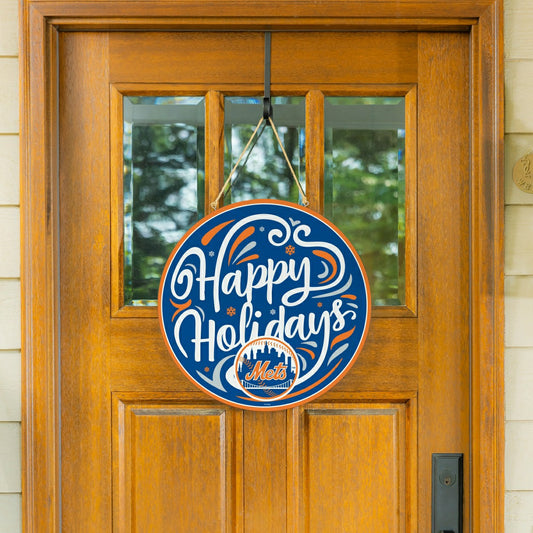 Team Sports America Classic - New York Mets Holiday Round Door Décor with Hanging Rope, 18x18