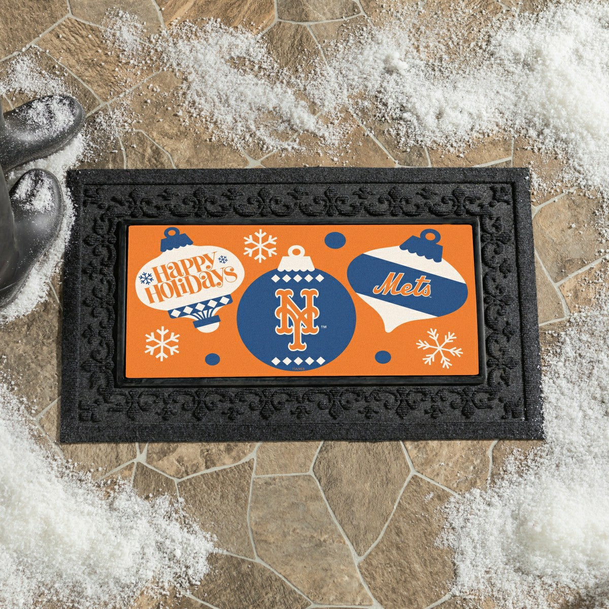 Team Sports America Everyday - New York Mets Holiday Flocked Coir Sassafras Switch Mat, 22"x10"