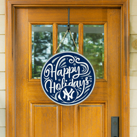 Team Sports America Recommended - New York Yankees Holiday Round Door Décor with Hanging Rope, 18x18