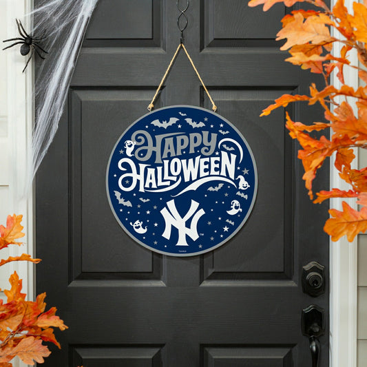 Team Sports America Exclusive - New York Yankees Halloween Round Door Décor with Hanging Rope, 18x18