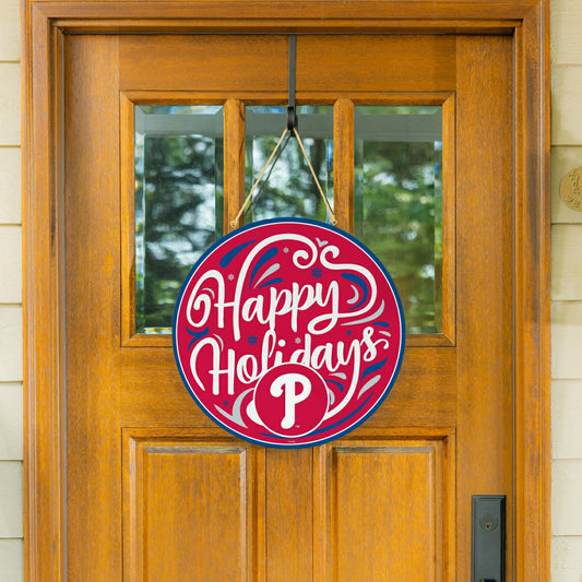 Team Sports America Value - Philadelphia Phillies Holiday Round Door Décor with Hanging Rope, 18x1