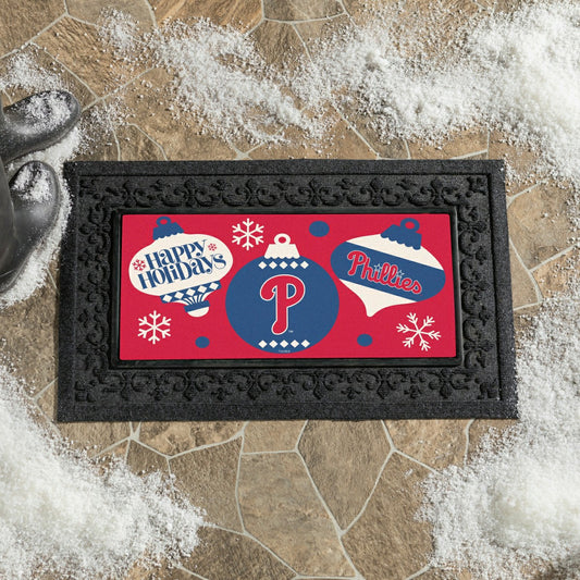 Team Sports America Best Seller - Philadelphia Phillies Holiday Flocked Coir Sassafras Switch Mat, 22"x1