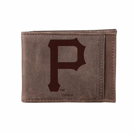 Team Sports America Recommended - Pittsburgh Pirates Front Pocket Wallet w/ RFID Blocking Brown