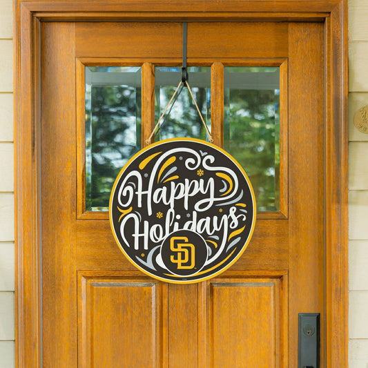Team Sports America Classic - San Diego Padres Holiday Round Door Décor with Hanging Rope, 18x18