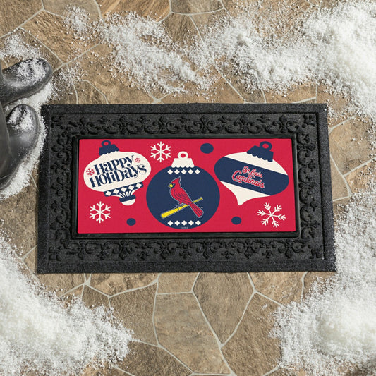Team Sports America Everyday - St Louis Cardinals Holiday Flocked Coir Sassafras Switch Mat, 22"x10"