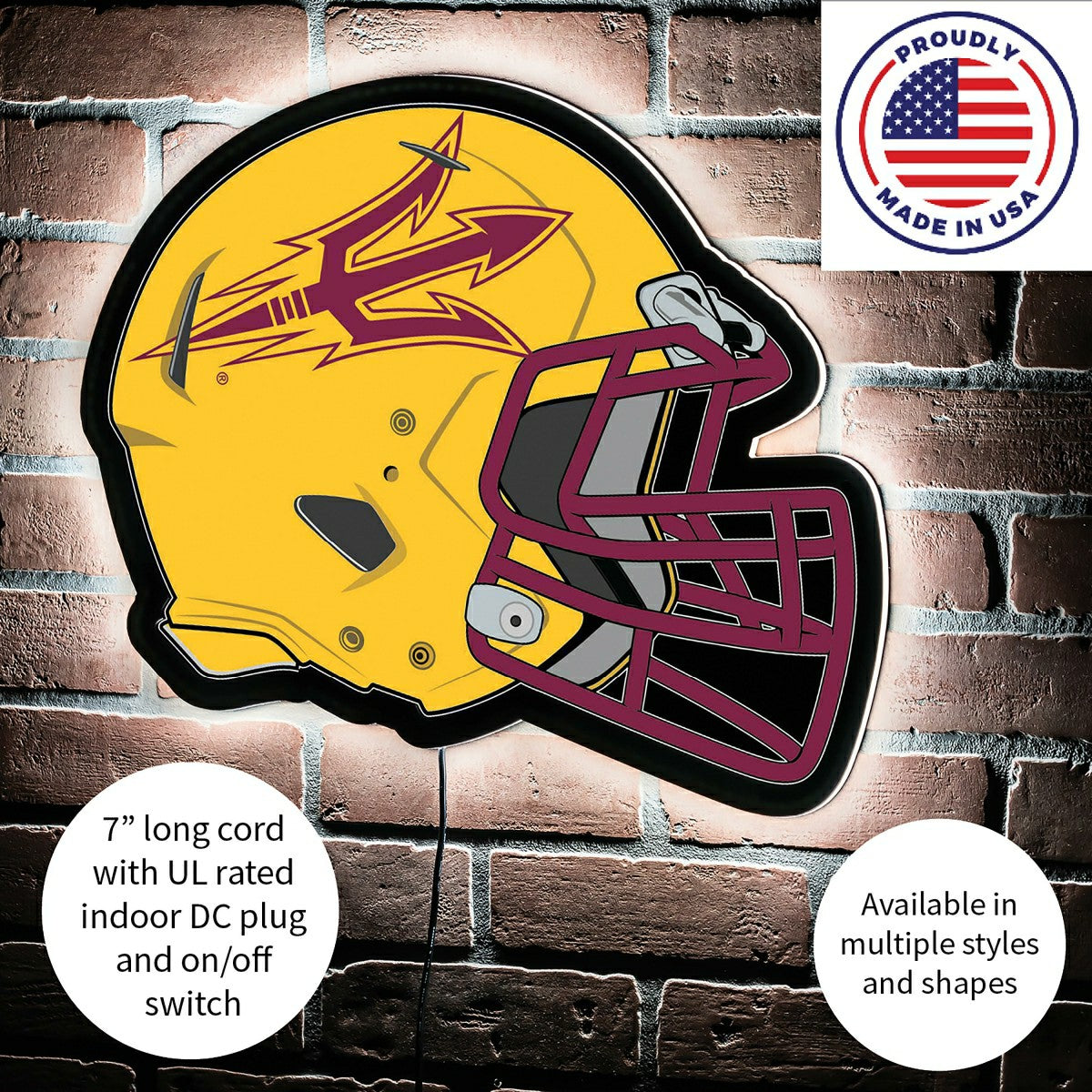 Team Sports America Value - LED Wall Decor, Helmet, Arizona State University