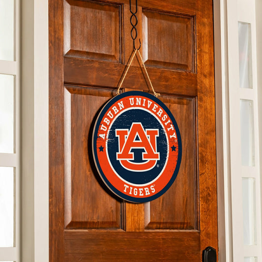 Team Sports America Classic - Auburn University Round Door Décor with Hanging Rope, 18x18