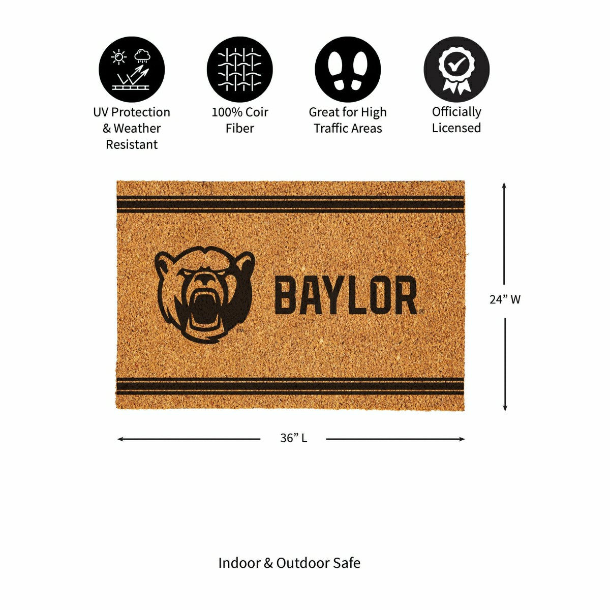 Team Sports America Value - Baylor University Large One Color Coir Mat, 36"x24"