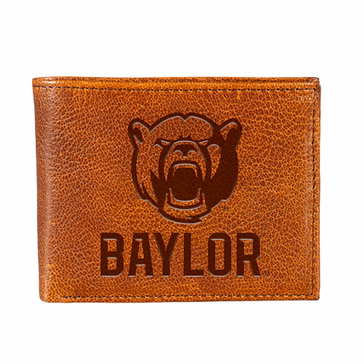 Team Sports America Value - Baylor University, Embossed 100% Genuine Tumbled Leather Passcase Bi-F