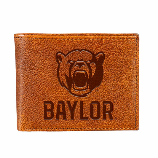 Team Sports America Value - Baylor University, Embossed 100% Genuine Tumbled Leather Passcase Bi-F