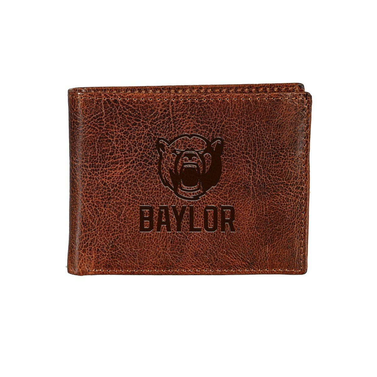 Team Sports America Value - Baylor University, Embossed 100% Genuine Tumbled Leather Passcase Bi-F