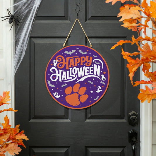Team Sports America Everyday - Clemson University Halloween Round Door Décor with Hanging Rope, 18x18