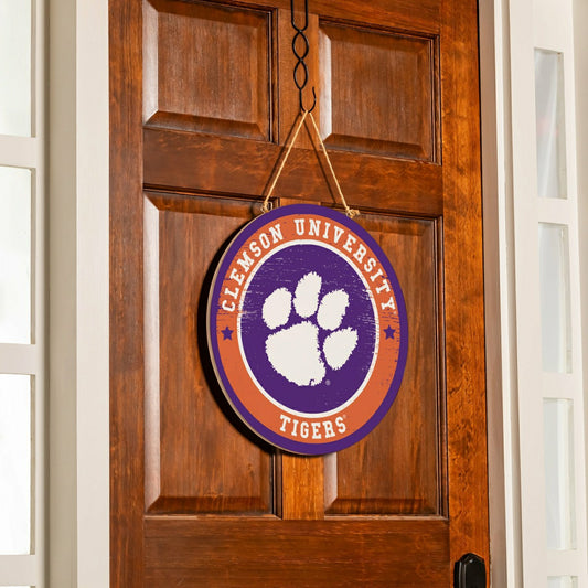 Team Sports America Best Seller - Clemson University Round Door Décor with Hanging Rope, 18x18