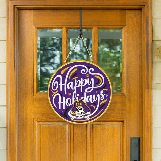 Team Sports America Value - East Carolina University Holiday Round Door Décor with Hanging Rope, 1