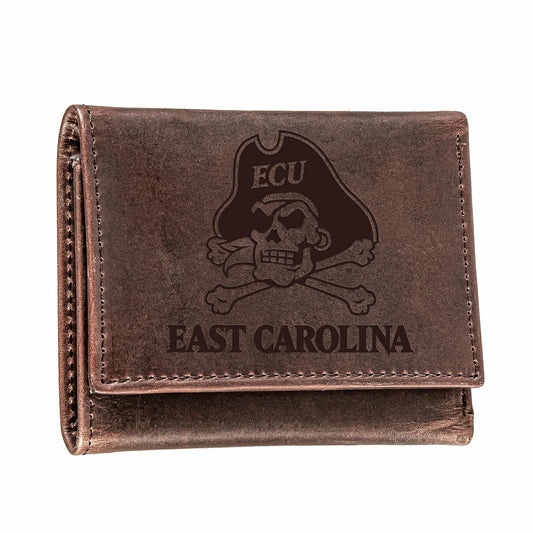 Team Sports America Essential - East Carolina University, Tri-Fold Wallet, Brown, CH, 100% Genuine Lea