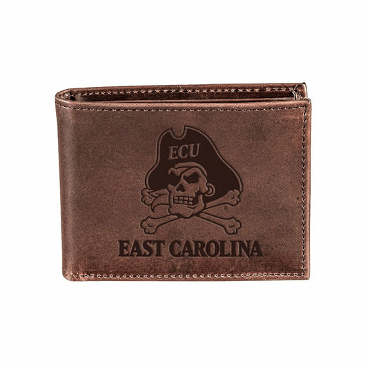 Team Sports America Trending - East Carolina University, Bi-Fold Wallet, Brown, CH, 100% Genuine Leat