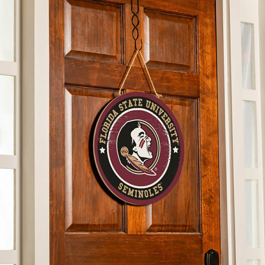 Team Sports America Signature - Florida State University Round Door Décor with Hanging Rope, 18x18