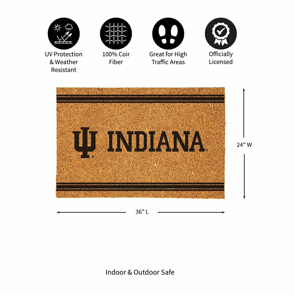 Team Sports America Recommended - Indiana University Large One Color Coir Mat, 36"x24"