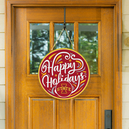 Team Sports America Value - Iowa State University Holiday Round Door Décor with Hanging Rope, 18x1