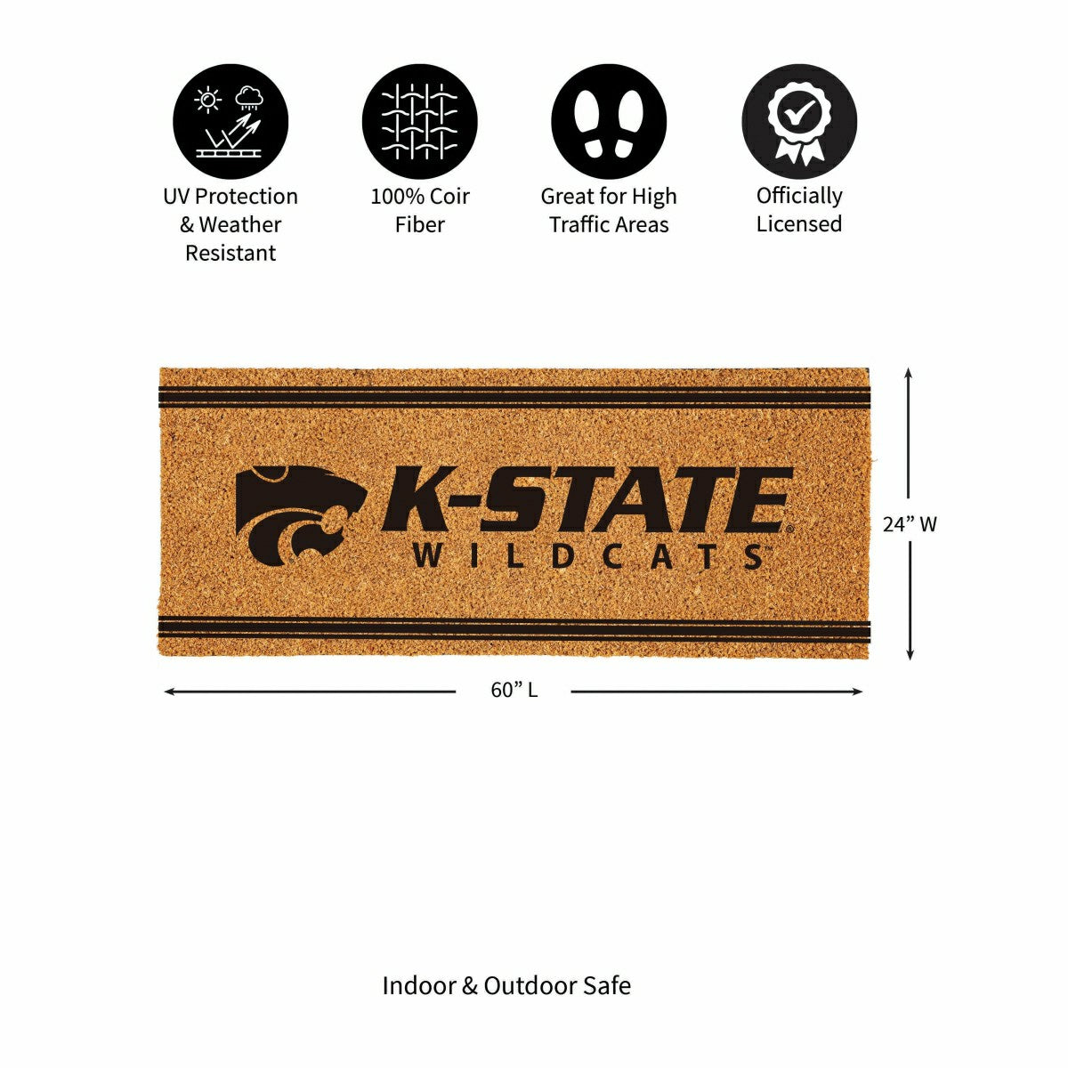 Team Sports America Recommended - Kansas State University Extra Large One Color Coir Mat, 60"x24"