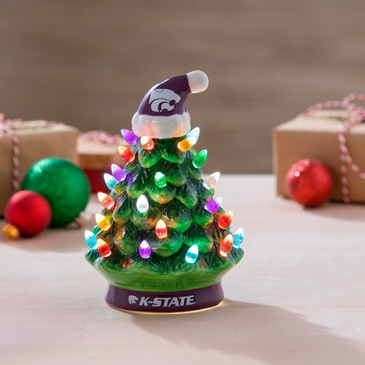 Team Sports America Best Seller - Kansas State University 8" LED Ceramic Christmas Tree