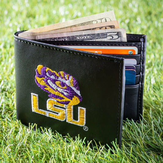 Team Sports America Signature - Louisiana State University Black Bi-Fold Embroidered Wallet w/ RFID Blocking
