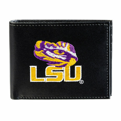 Team Sports America Signature - Louisiana State University Black Bi-Fold Embroidered Wallet w/ RFID Blocking