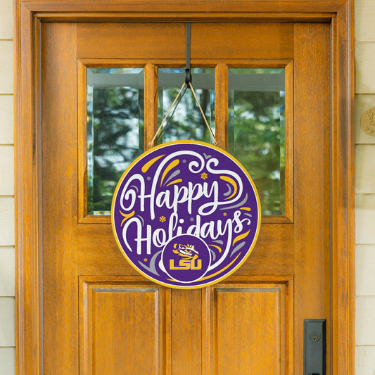 Team Sports America Essential - Louisiana State University Holiday Round Door Décor with Hanging Rope,