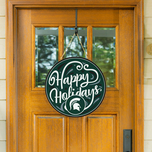 Team Sports America Best Seller - Michigan State University Holiday Round Door Décor with Hanging Rope,