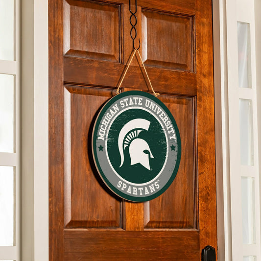 Team Sports America Signature - Michigan State University Round Door Décor with Hanging Rope, 18x18