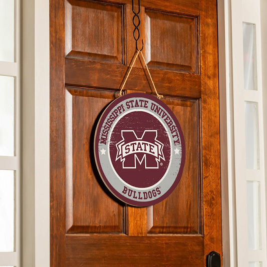Team Sports America Best Seller - Mississippi State University Round Door Décor with Hanging Rope, 18x18