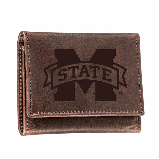 Team Sports America Classic - Mississippi State, Tri-Fold Wallet, Brown, CH, 100% Genuine Leather