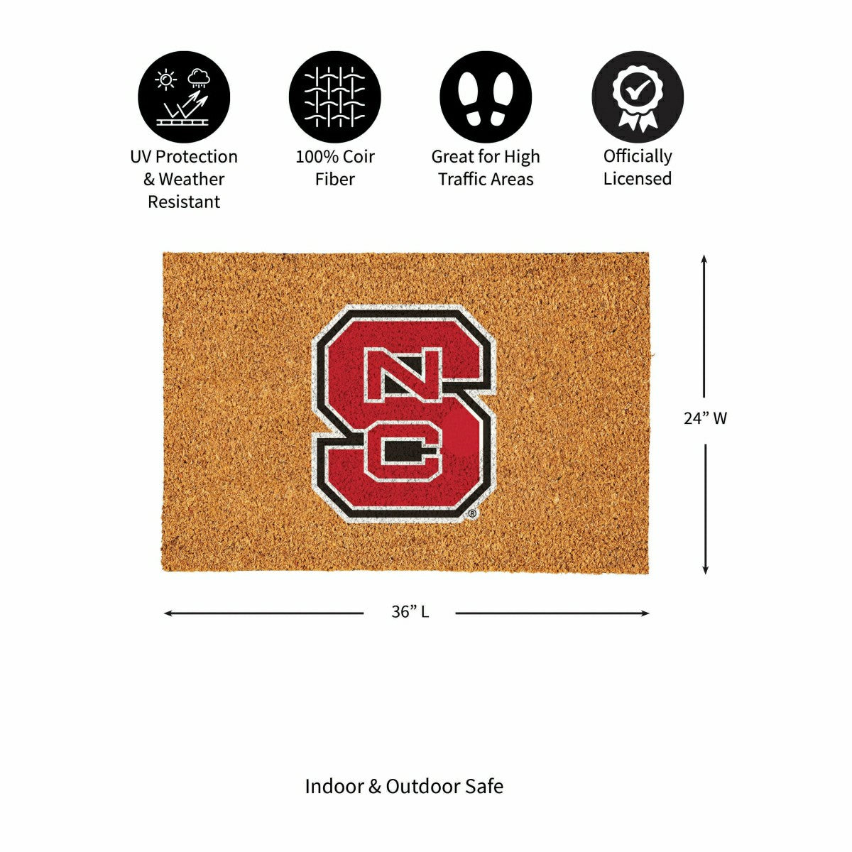 Team Sports America Recommended - North Carolina State University Large Full Color Coir Mat, 36"x24"