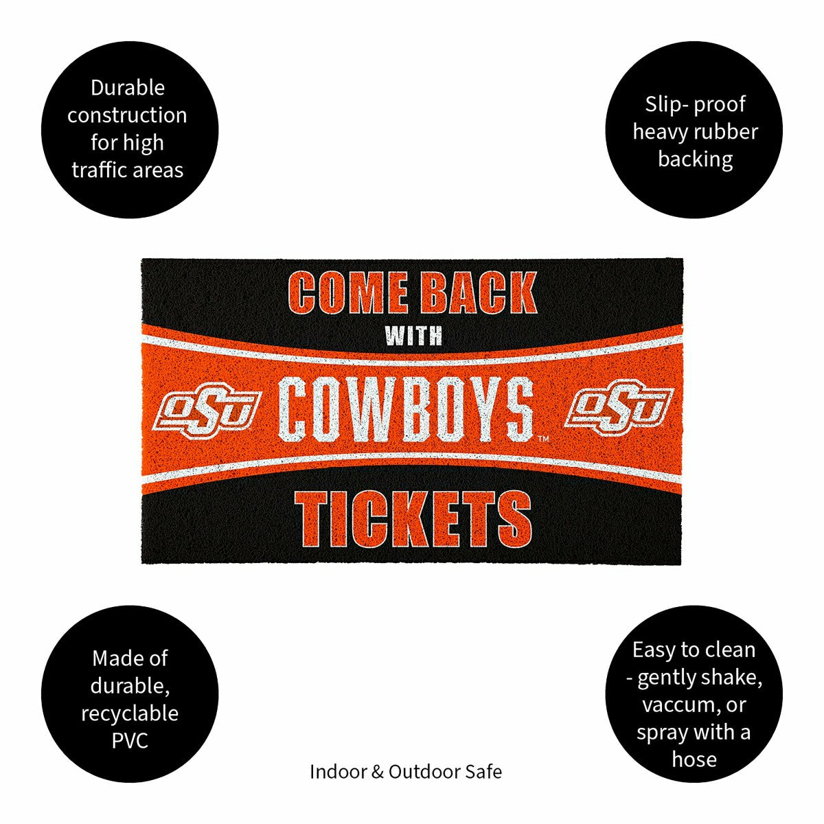 Team Sports America Classic - 28" x 16" PVC Trapper Mat, Come Back with Tickets, Oklahoma State Univ