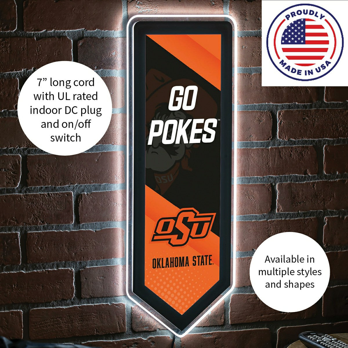 Team Sports America Best Seller - LED Wall Decor, Pennant, Oklahoma State University