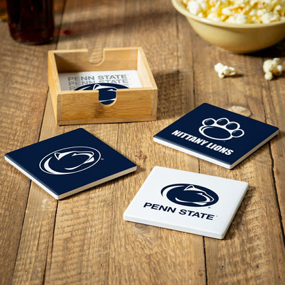 Team Sports America Recommended - Penn State Ceramic Coasters Set, 4pcs with Wood Caddy