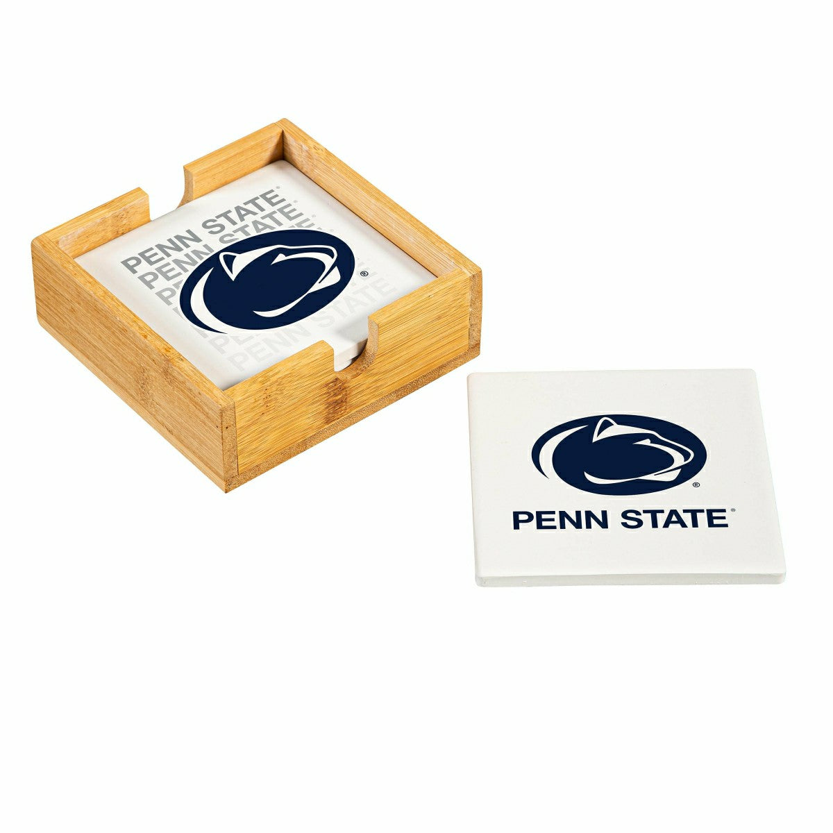 Team Sports America Recommended - Penn State Ceramic Coasters Set, 4pcs with Wood Caddy