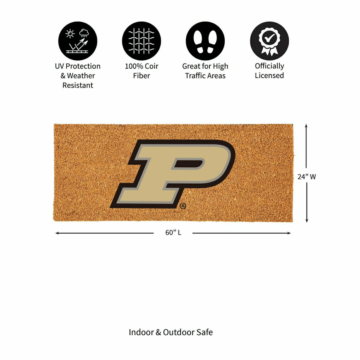 Team Sports America Classic - Purdue University Extra Large Full Color Coir Mat, 60"x24"