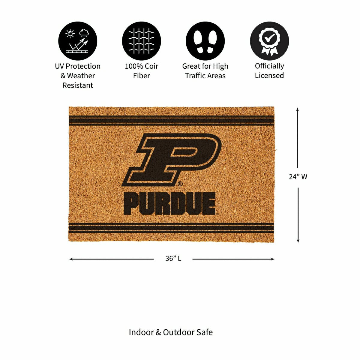 Team Sports America Everyday - Purdue University Large One Color Coir Mat, 36"x24"