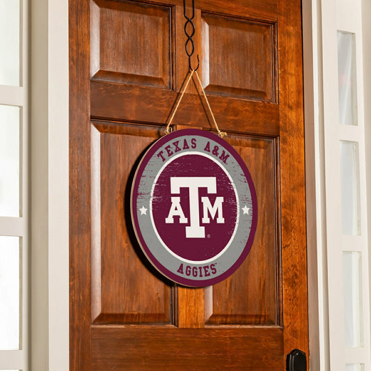 Team Sports America Best Seller - Texas A&M Round Door Décor with Hanging Rope, 18x18